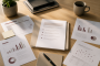 Documents de suivi d’une campagne de prospection BtoB disposés sur un bureau pour identifier les éléments à examiner en priorité.