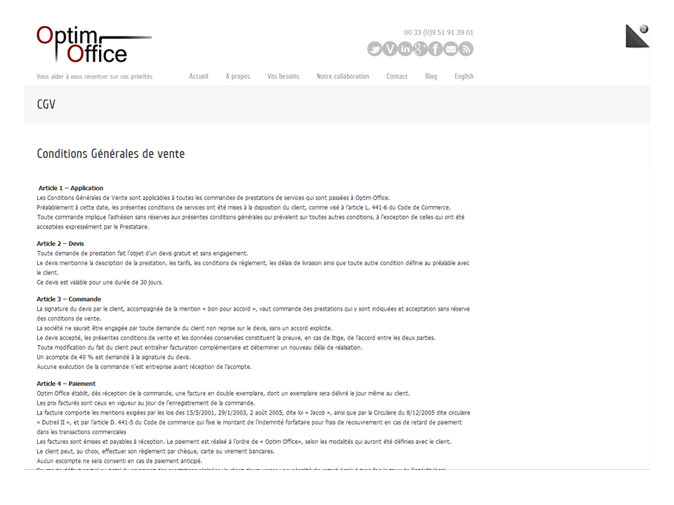 changement au 1er janvier 2013 des CGV d'Optim Office