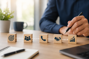 Bureau professionnel illustrant la prospection commerciale et le développement B2B à distance