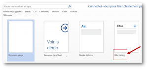 Sélectionner dans Word 2013 le modèle dédié aux articles de blog