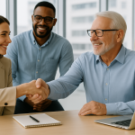 Rencontre professionnelle dans un bureau moderne, illustrant la confiance, la collaboration et les partenariats discrets entre professionnels.