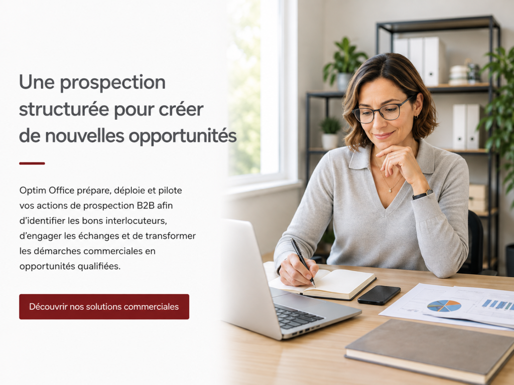 Professionnelle préparant une campagne de prospection B2B pour identifier de nouvelles opportunités commerciales.