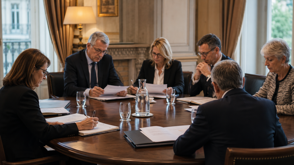 Réunion de conseil d'administration avec rédaction d'un procès-verbal et prise de notes confidentielles.