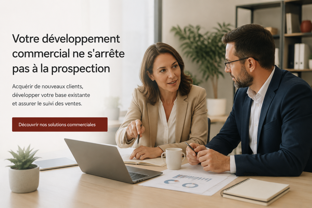 Homme et femme assis devant un ordinateur portable échangeant sur les solutions pour acquérir de nouveaux clients et développer leurs ventes à partir de leur base clients