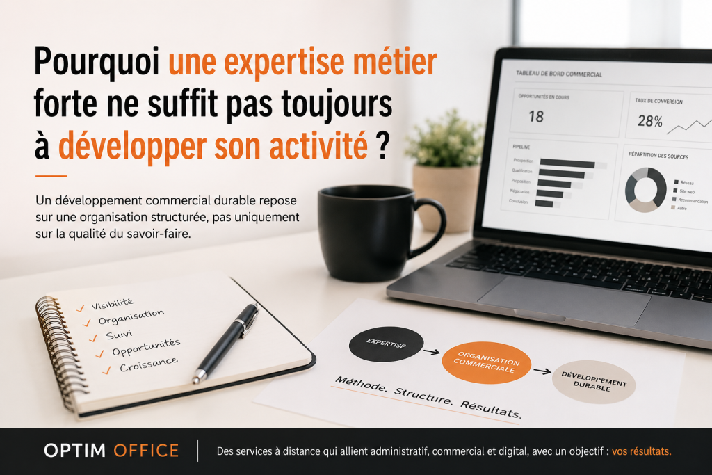 Dirigeant analysant un tableau de bord commercial illustrant la nécessité de structurer la prospection, le suivi et l’organisation pour développer durablement une activité.