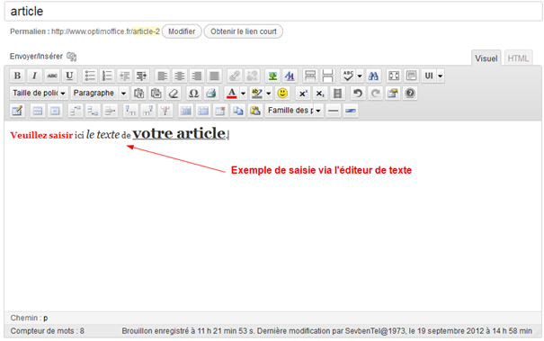 éditeur de texte intégré sur WordPress