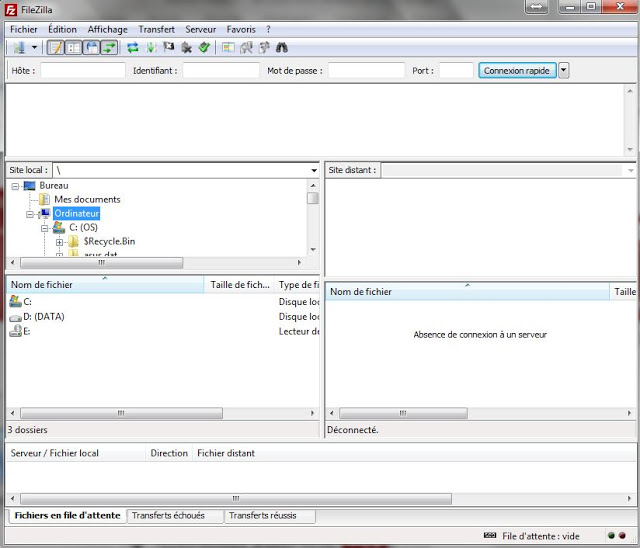 écran filezilla